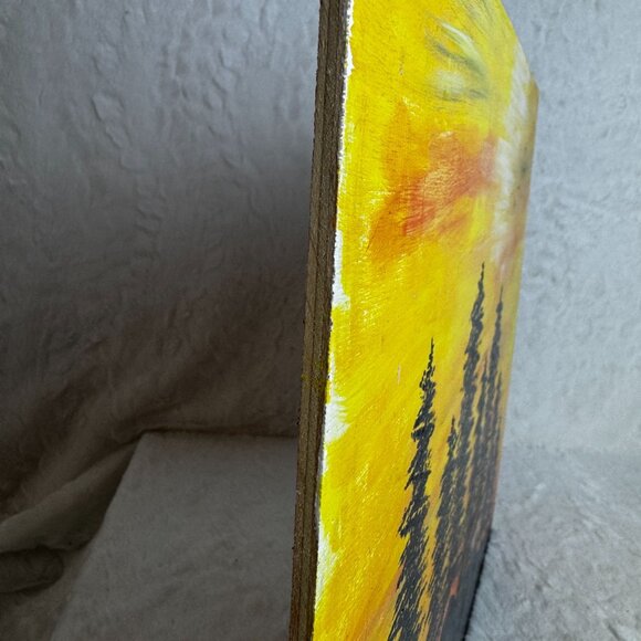 Sunset Forest Silhouette Acrylic Painting On Wood Panel by Pencil to Paint - Picture 4 of 7